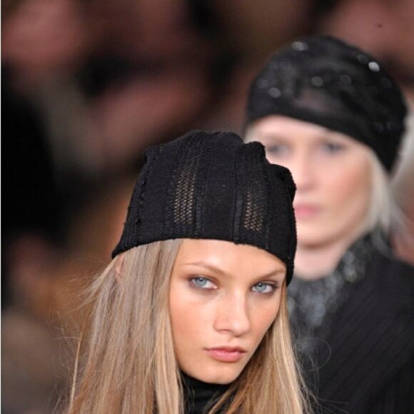 Ralph Lauren Black Cashmere Blend Jet Hematite Beaded Cable Knit Beanie main image 5